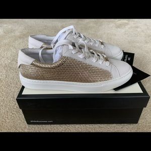 J/SLIDES Gold Metallic Leather Lacee Laser